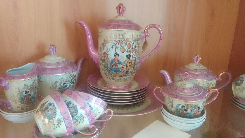 Çay dəsti, rəng - Çəhrayı, Farfor, Almaniya — Süfrə qabı, Bakı (3)