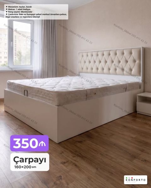 Məhsul: Açılan, bazalı çarpayı Ölçü: 160×200 sm Rəng: Seçim mümkündür — Bakı