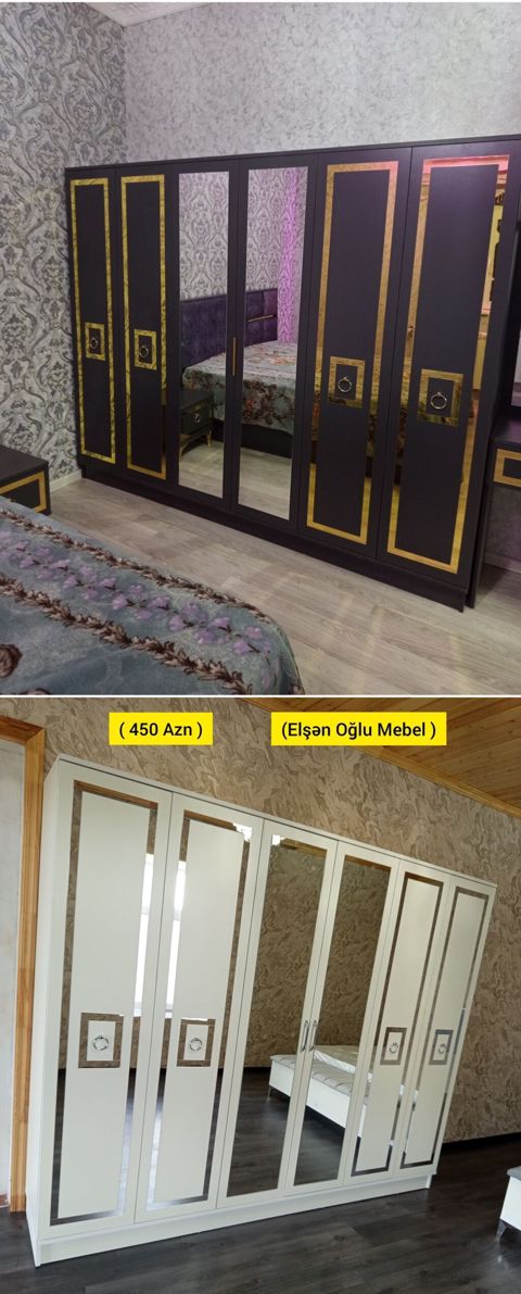 Yeni, 6 qapı, Güzgülü, Rəngli, Açılan, Düz dolab — Bakı