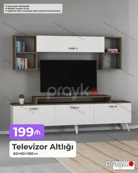 Televizor Altlığı və Asma Dolab Dəsti - Ölçü: 40 50 180 sm (alt — Bakı
