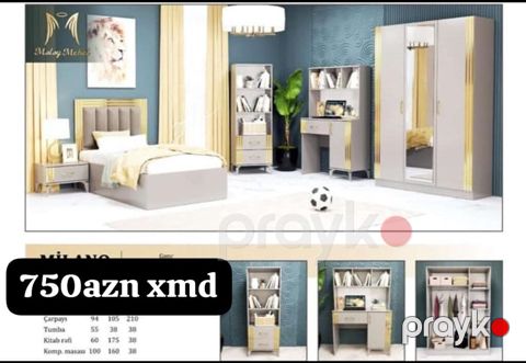 Milano yataq otağı dəsti - Rəng: boz-qızılı akssentlərlə — Bakı