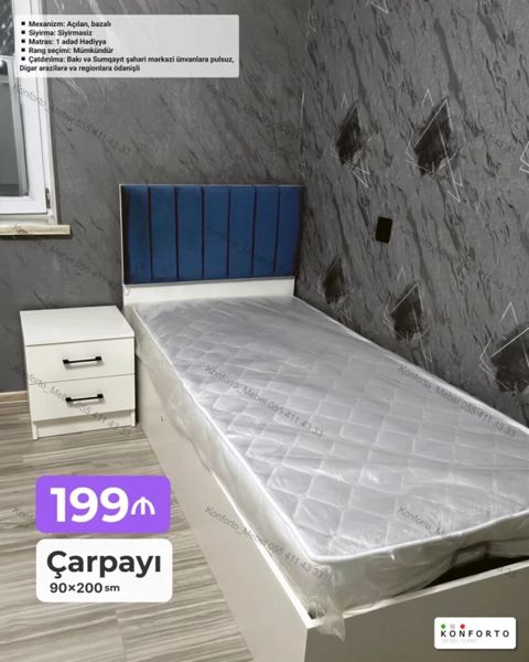 Çarpayı – 90×200 sm - Mexanizm: açılan, bazalı - Skleti: sıyrılmaz — Bakı