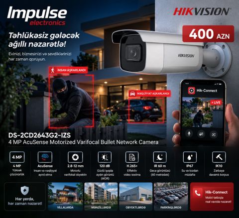 Hikvision 4MP AcuSense IP Çöl Kamerası 2.8-12mm Motorlu Zoom, 60m IR — Bakı