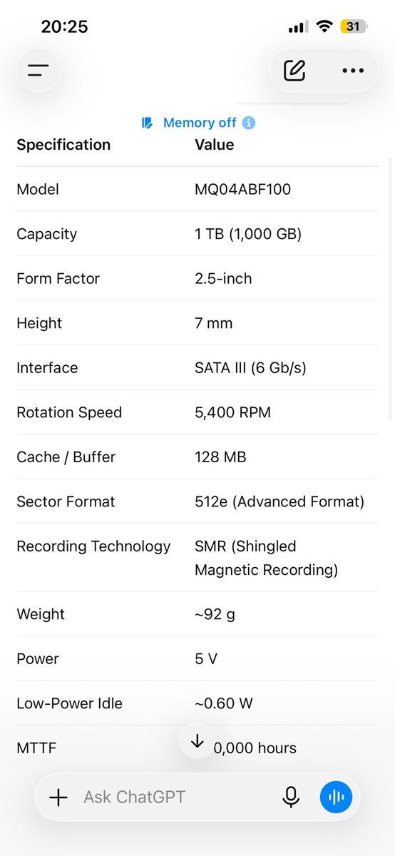 Toshiba 2.5 Sata 1TB HDD 5400RPM 6gb/s — Kompüterlər və noutbuklar, Bakı (3)