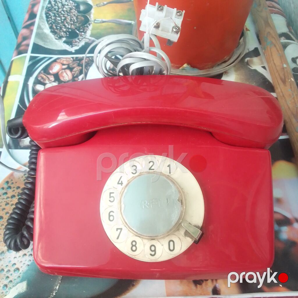 Qırmızı rəngli retro mexaniki disklı stasionar telefon maraq üçün — Kabel və radio telefonları, Bakı (2)