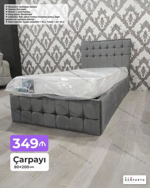 Məhsul: Çarpayı (90×200 sm) - Material və dizayn: Yumşaq toxumalı — Bakı