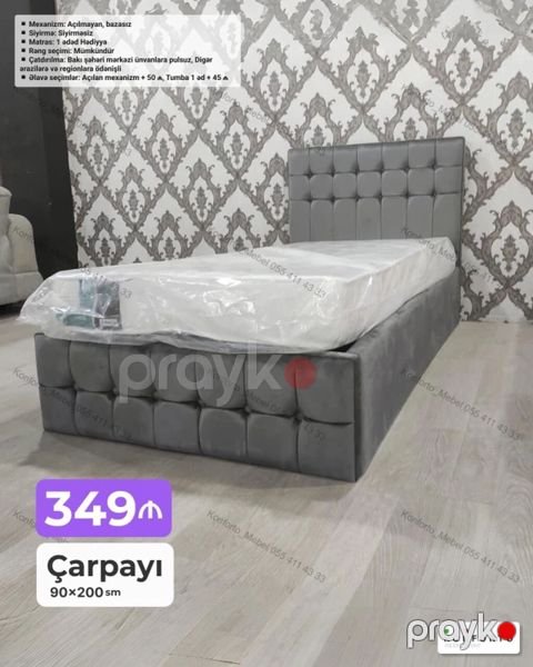 Tək nəfərlik çarpayı – 90×200 sm - Mexanizm: açılmayan, bazasız — Bakı
