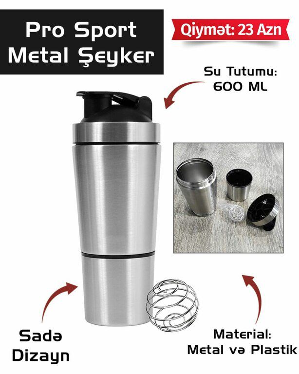 Maxwell Fitness Metal Shaker (600 Ml) — İdman, hobi, istirahət, Bakı (11)
