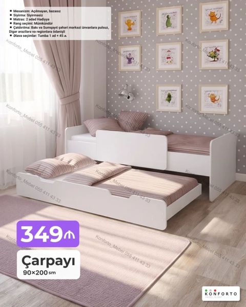 İki mərtəbəli sürüşən uşaq çarpayısı – 90×200 sm Xüsusiyyətlər — Bakı