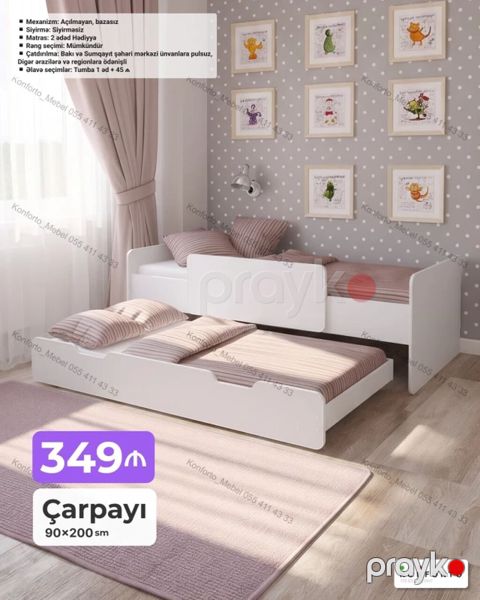 İki mərtəbəli sürüşən uşaq çarpayısı – 90×200 sm Xüsusiyyətlər — Bakı
