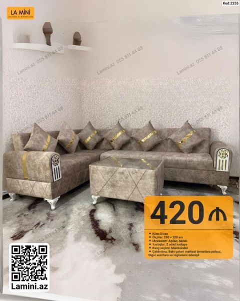 Məhsul: Künc divan dəsti (Kod: 2255) - Ölçülər: 280 200 sm — Bakı