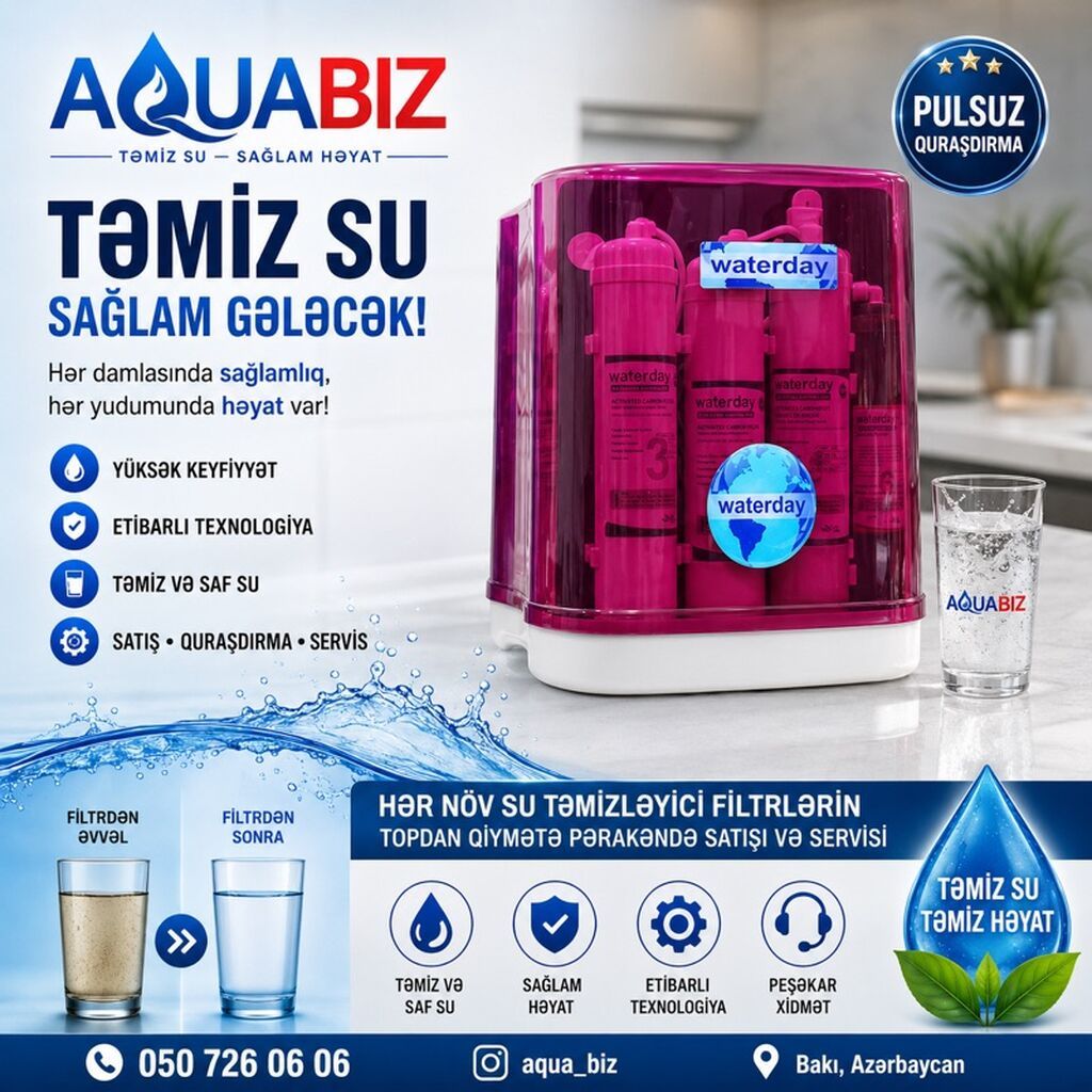 Qiymətlər 220 manatdan başlayır. Təmiz SU — Sağlam Gələcək — Su filtirləri və nasosu, Bakı (3)