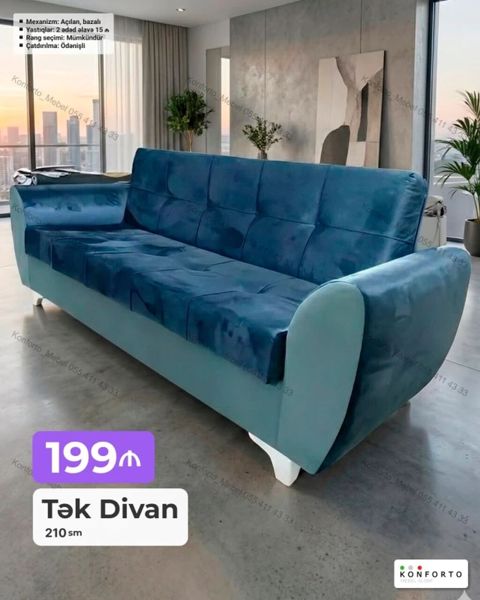 Tək Divan – 210 sm Məhsul təsviri: - Mexanizm: Açılan, bazalı (yataq — Bakı