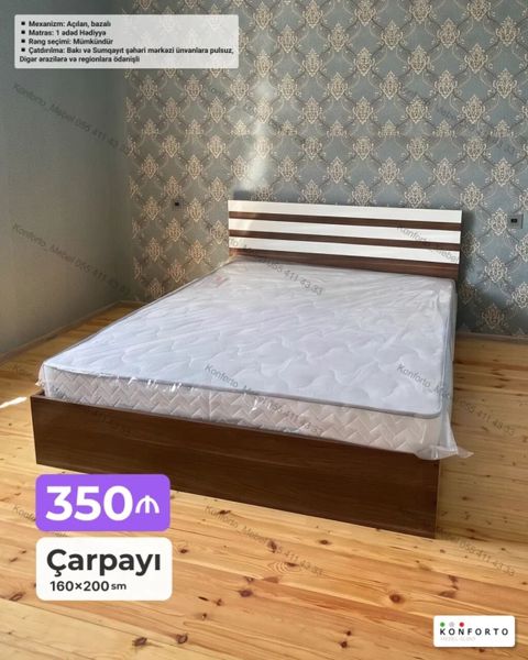 Çarpayı – 160×200 sm - Mexanizm: açılan, bazalı (saxlama bölməli) — Bakı