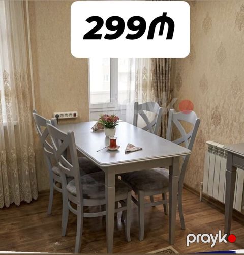 Mətbəx/nahar dəsti – 4 stul + masa - Rəng: boz (monoxrom dizayn) — Bakı