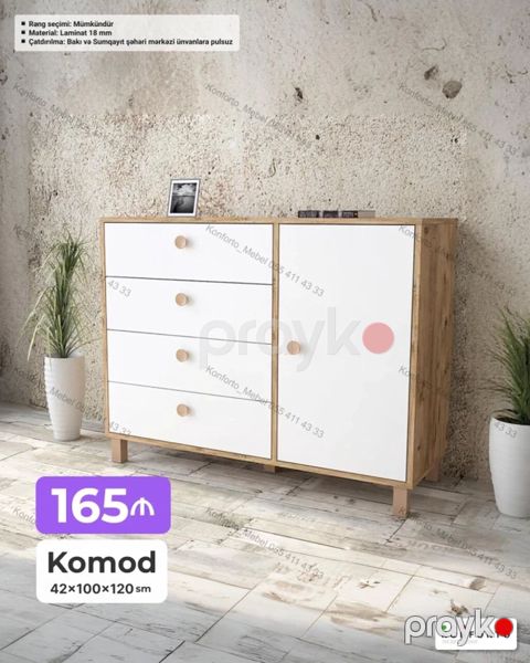 Komod – 42×100×120 sm - Dizayn: ağ ön panellər və ağac fakturalı — Bakı