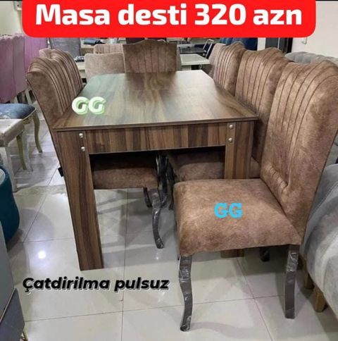 Masa dəsti – 320 AZN - Komplekt: düzbucaqlı yemək masası + 6 ədəd — Bakı