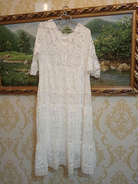 Ağ rəngli krujeva don - Model: dizə qədər uzunluqda, yüngül və boş — Masazır