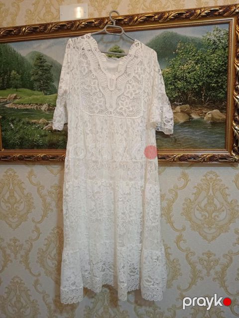 Ağ rəngli krujeva don - Model: dizə qədər uzunluqda, yüngül və boş — Masazır