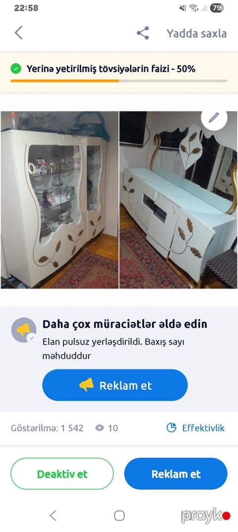 Mebel dəsti – vitrin şkaf və güzgülü konsol - Rəng: ağ, qızılı
