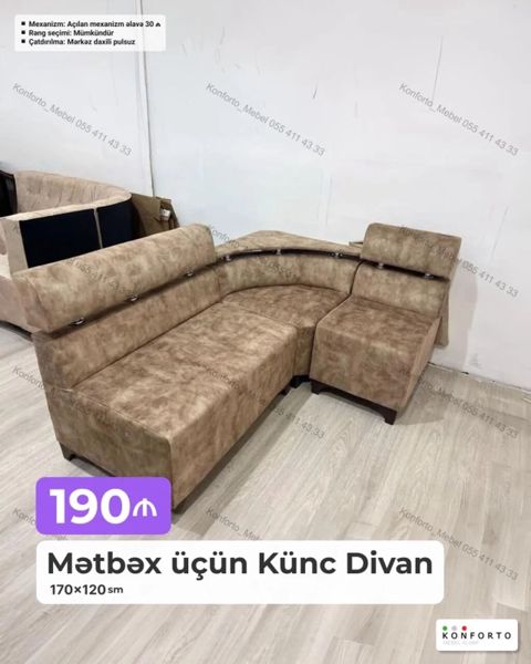 Mətbəx üçün künc divan – 170×120 sm ölçüdə Praktik L-forma, rahat — Bakı