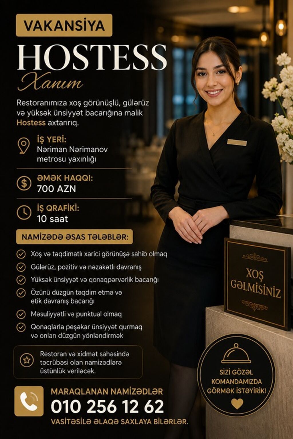 Hostes, qeydiyyatçı tələb olunur — Restoranlar, Turizm, Bakı