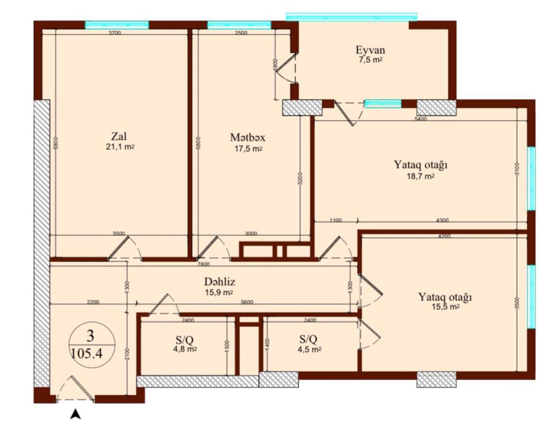 Satılır 3 otaqlı yeni tikili 107 m² — Mənzil, Bakı (2)