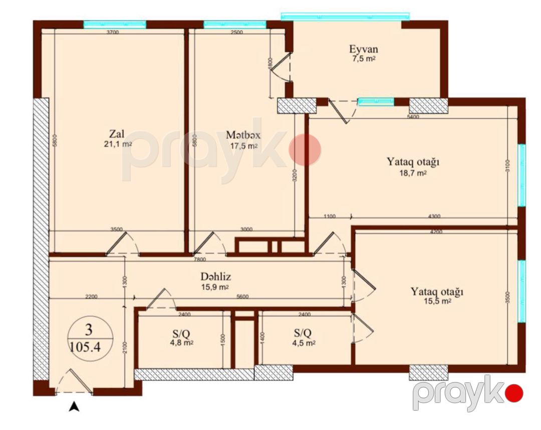 Satılır 3 otaqlı yeni tikili 105.4 m² — Mənzil, Bakı (4)