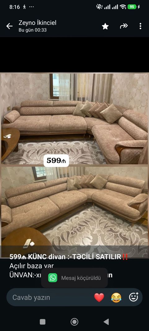 *599₼ Künc divan Satılır*‼ Açılır baza var ÜNVAN:-xırdalan — Bakı