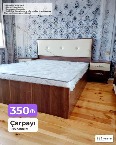 Çarpayı – 160×200 sm - Mexanizm: Açılan, bazalı (altı saxlama üçün) — Bakı