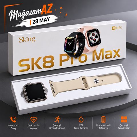 SK8 Pro Max Silver smart saatı — Bakı