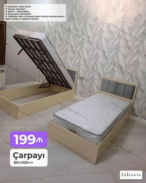 Çarpayı – 90×200 sm - Mexanizm: Açılan, bazalı (yuxarıdan qalxan — Bakı