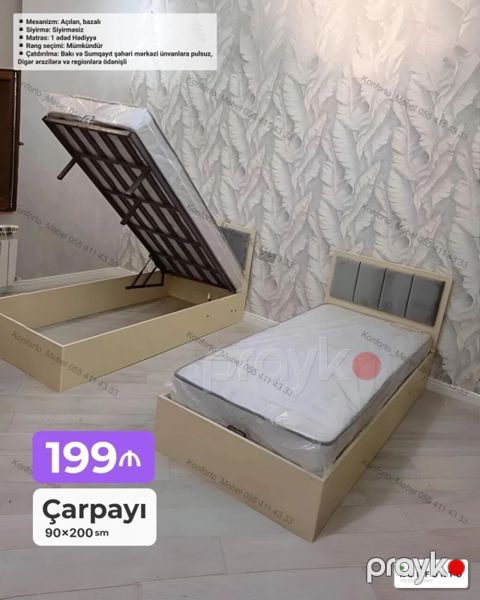 Çarpayı – 90×200 sm ölçü - Mexanizm: açılan, bazalı (yuxarı qalxan — Bakı