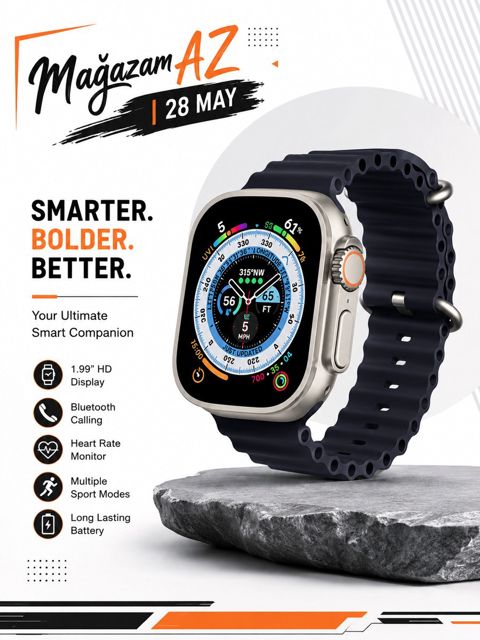 Smart saat HM99 Ultra Max Silver/Black – Premium Ultra Dizayn — Bakı