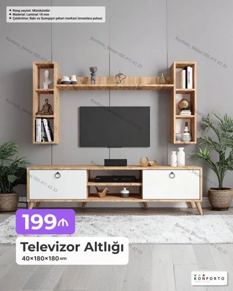 Televizor altlığı və asma rəf dəsti Ölçülər: - Alt tumbanın ölçüsü — Bakı