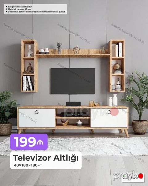Televizor altlığı və asma rəf dəsti Ölçülər: - Alt tumbanın ölçüsü — Bakı