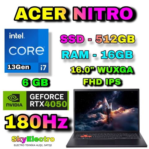 Yeni Acer Nitro, 16 Intel Core i7, 512 GB, Ünvandan götürmə, Pulsuz çatdırılma, Ödənişli çatdırılma — Bakı
