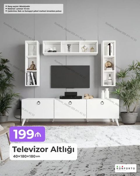 Televizor altlığı və divar rəf dəsti Ölçü: 40 180 180 sm — Bakı