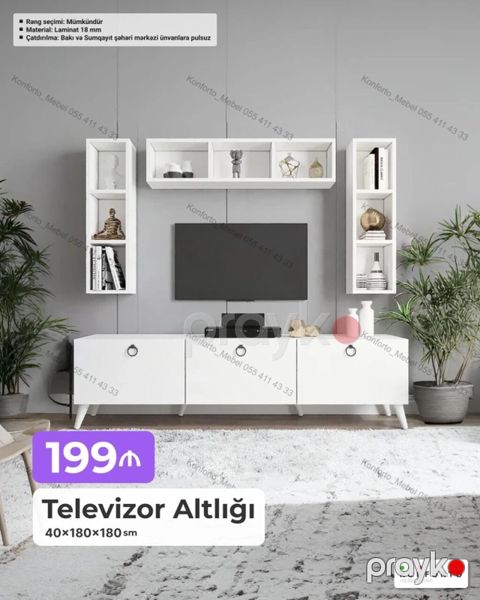 Televizor altlığı və divar rəf dəsti Ölçü: 40 180 180 sm — Bakı