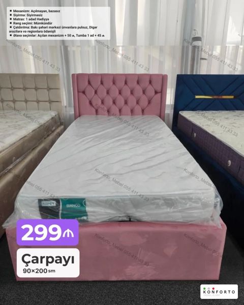 Çarpayı – 90×200 sm - Model: Açılmayan, bazasız - Kənar işləmə — Bakı