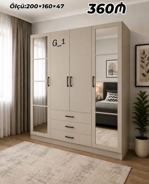Məhsul: G_1 model geyim şkafı Ölçü: 200 160 47 sm Qiymət: 360₼ — Mehdiabad