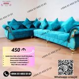 Mavi rəngli künc divan dəsti - Model: L formalı künc divanı — Мягкая мебель