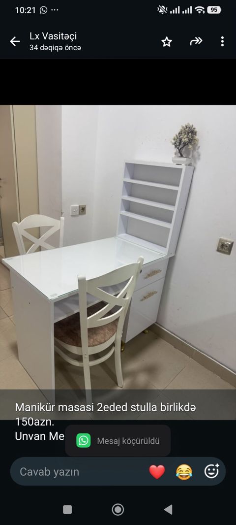 Manikür masasi 2eded stulla birlikdə 150azn. Unvan Mehdiabad — Bakı