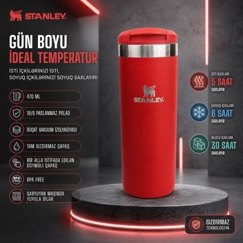 Stanley Paslanmaz Polad Termos Mug – Sızdırmaz, Vakuum İzolyasiyalı 470 ML Qırmızı Rəng — Bakı