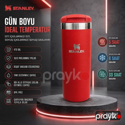 Stanley Paslanmaz Polad Termos Mug – Sızdırmaz, Vakuum İzolyasiyalı 470 ML Qırmızı Rəng — Bakı