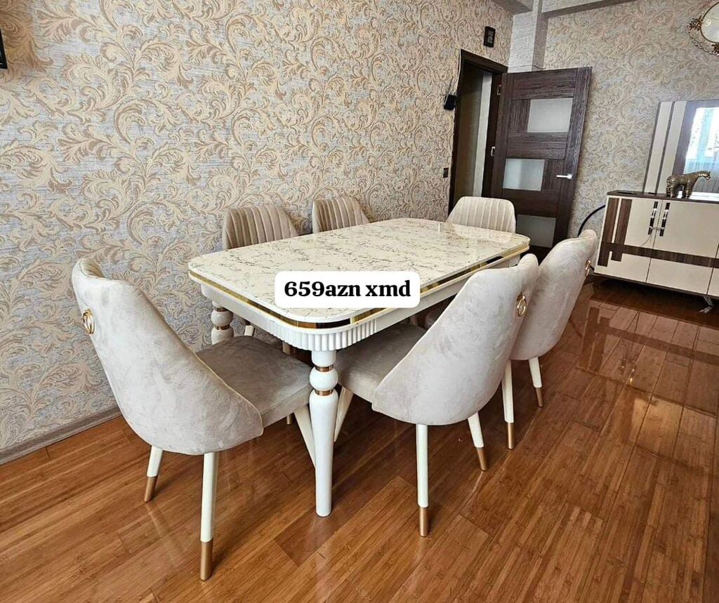 Yemək otağı üçün masa və 6 ədəd stul dəsti. Xüsusiyyətlər: - Masa — Masalar, Bakı