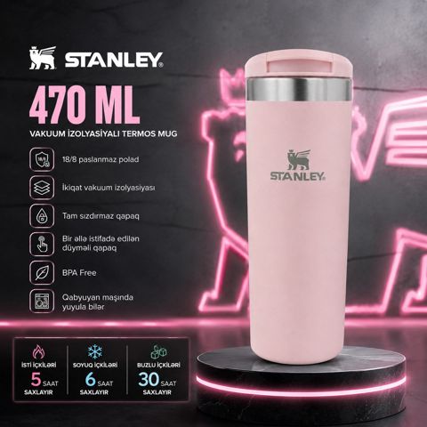 Stanley Paslanmaz Polad Termos Mug – Sızdırmaz, Vakuum İzolyasiyalı 470 ML Çəhrayı Rəng — Bakı