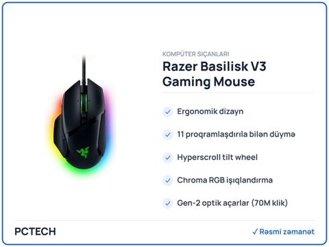 Razer Basilisk V3 Gaming Mouse (RZ01-04000100-R3U1) — Bakı