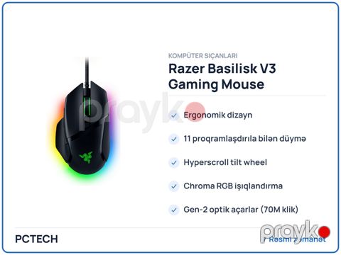 Razer Basilisk V3 Gaming Mouse (RZ01-04000100-R3U1) — Bakı