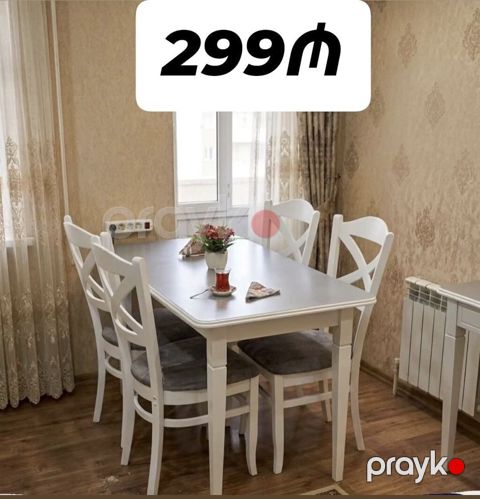 Ağ rəngli yemək masası və 4 ədəd stul dəsti - Klassik dizayn: X — Bakı